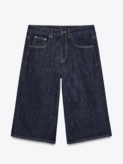 Zara ZW Collection long denim Bermuda shorts at Collagerie