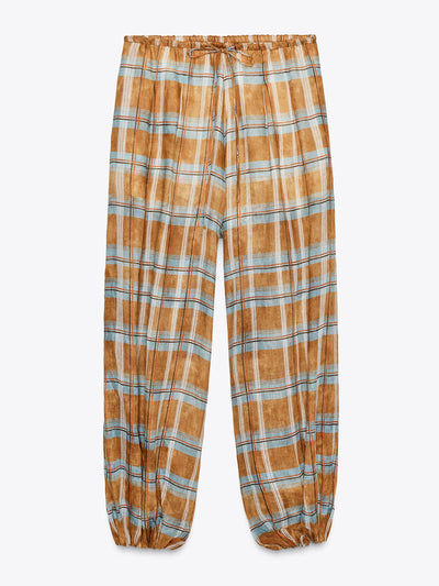 Zara ZW Collection ramie check balloon trousers at Collagerie