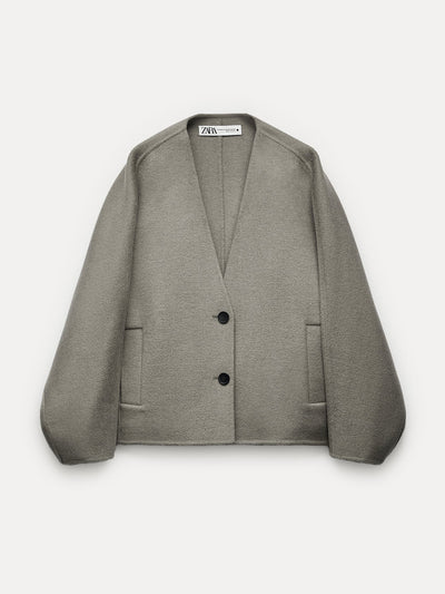 Zara Mid-grey wool kimono jacket at Collagerie