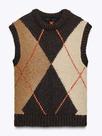 Zara Argyle knit vest top at Collagerie