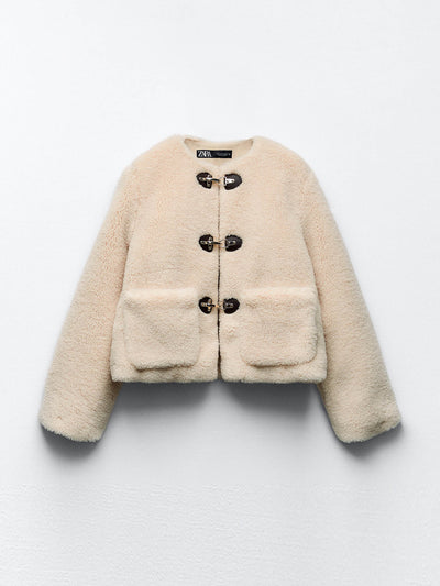 Zara Faux shearling cropped jacket at Collagerie