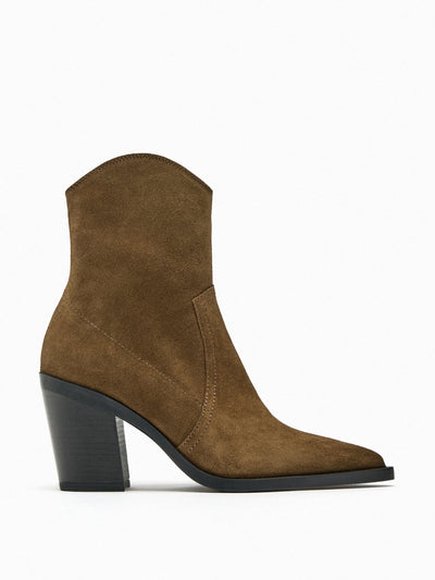 Zara Leather cowboy-heel ankle boots at Collagerie