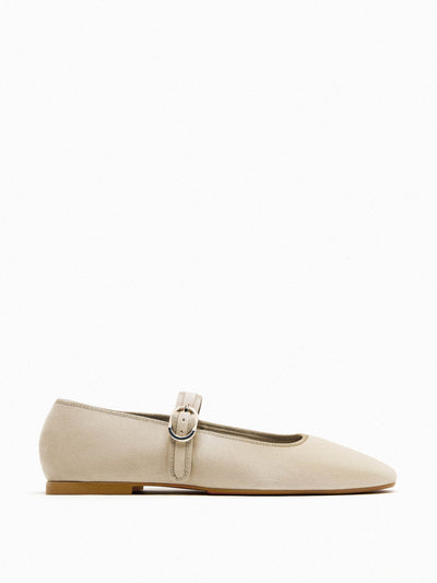 Zara Taupe velvet flat shoes at Collagerie