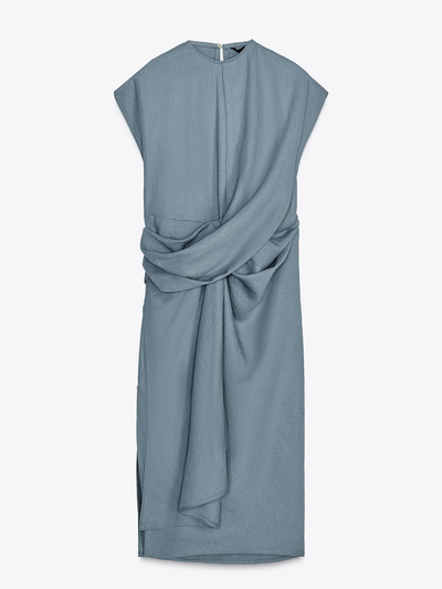 Zara ZW Collection linen-blend draped dress at Collagerie