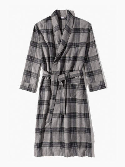 Zimmerli Cozy flannel robe short in grey check at Collagerie
