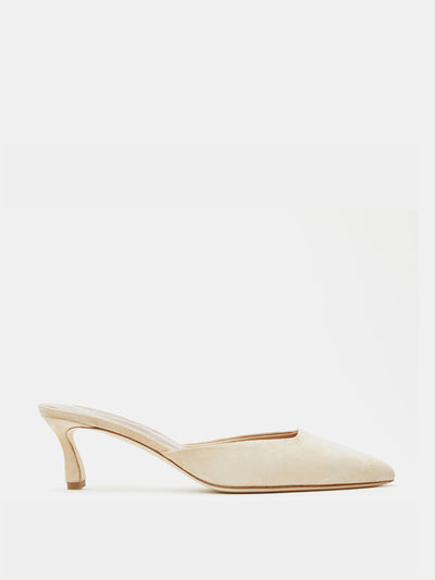 Le Monde Beryl Ivory suede kitten-heel mules at Collagerie