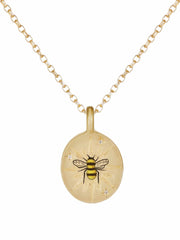 Sun & bee gold hand-painted enamel necklace