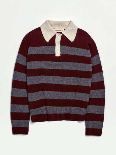 &Daughter Edith stripe polo shirt in port and grey at Collagerie