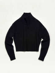 &Daughter's Fintra Knit in soft and warm 4-ply black lambswool is a timeless piece. Collagerie.com