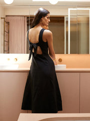 Teresa black linen midi dress