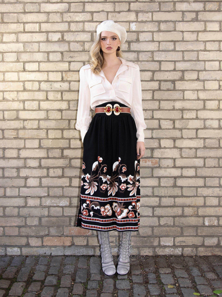 Sasha embroidered skirt in cream or black