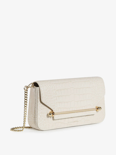 Strathberry White embossed croceffect East/West Baguette shoulder bag at Collagerie