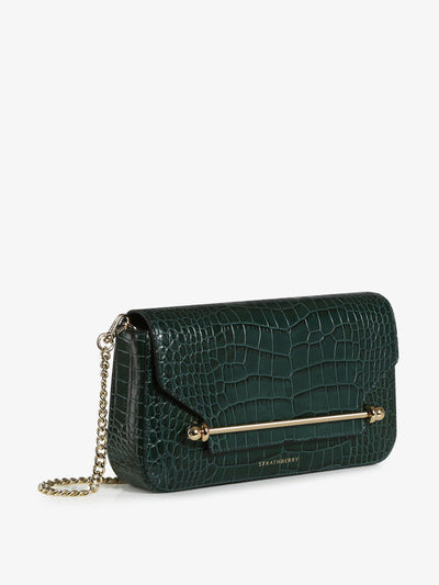 Strathberry Green croc embossed East/West Baguette shoulder bag at Collagerie