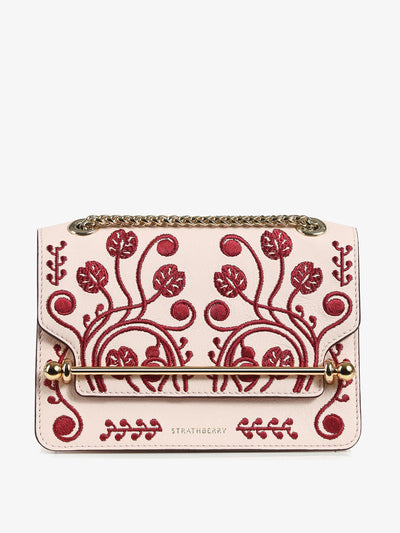 Strathberry Embroidered pink East/West Mini bag at Collagerie