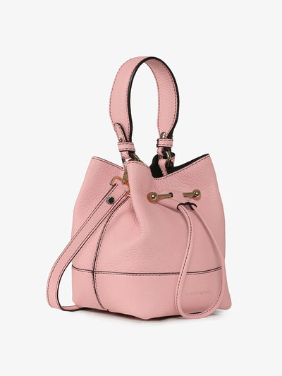 Strathberry Pink Lana Osette top handle bag with burgundy stitching at Collagerie