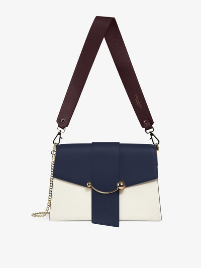 Strathberry Navy, vanilla and burgundy Crescent shoulder bag at Collagerie