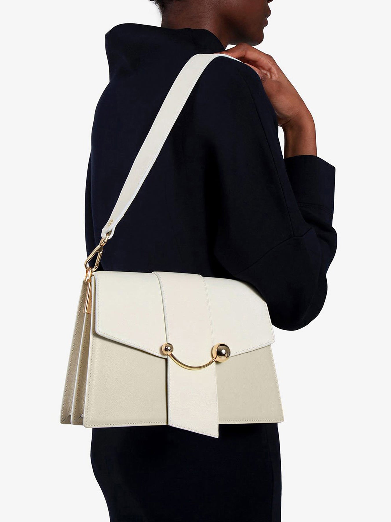 Strathberry - Crescent Shoulder - Leather Shoulder Bag - White / Cream