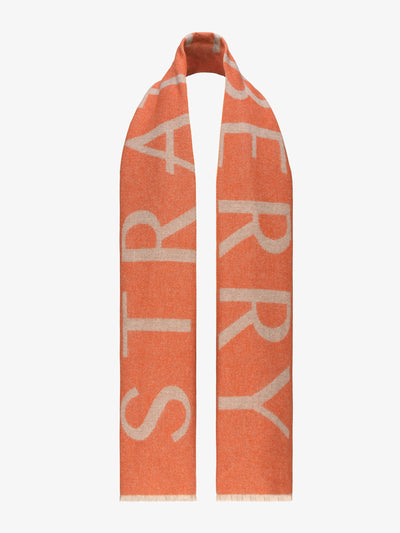 Strathberry Cinnamon orange and desert wool/cashmere logo scarf at Collagerie