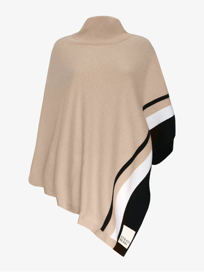 Strathberry Camel striped cashmere poncho at Collagerie