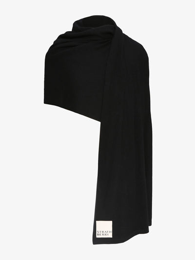 Strathberry Black cashmere travel wrap at Collagerie