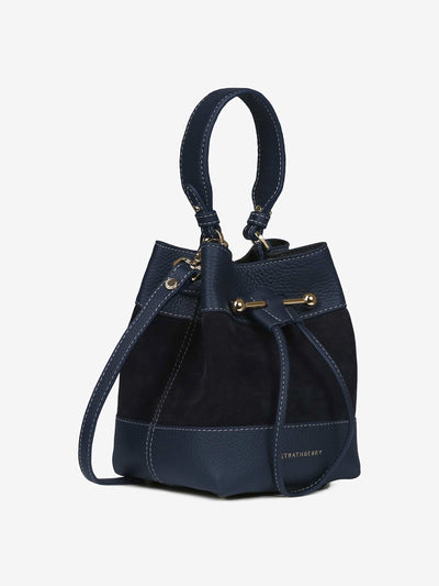 Strathberry Navy Lana Osette leather and suede top handle bag at Collagerie