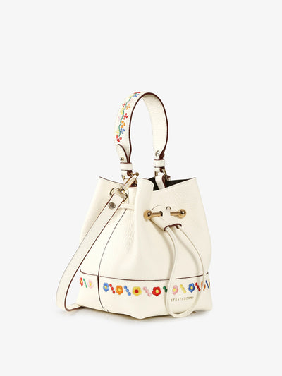 Strathberry White floral embroidered Lana Osette top handle bag at Collagerie