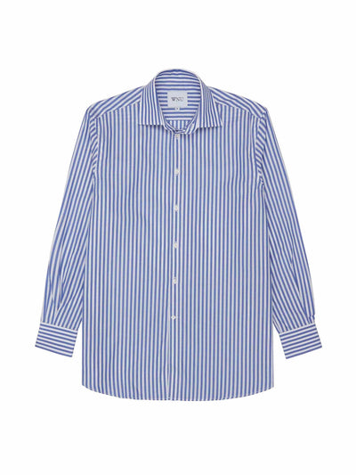With Nothing Underneath The Boyfriend: royal blue stripe poplin shirt at Collagerie
