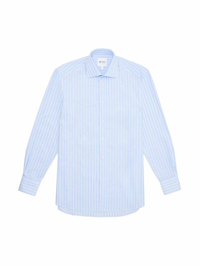With Nothing Underneath The Boyfriend: morning blue stripe poplin shirt at Collagerie
