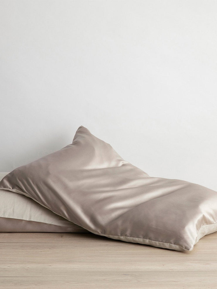 Smoke grey silk linen flip pillowcase
