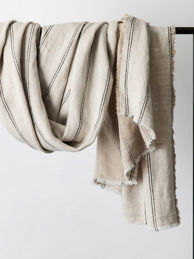 Cultiver White and black stripes Mira linen throw - Ana at Collagerie