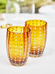 Amber gold speckled water glass set of 2