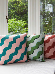 Pink & green linen cushion