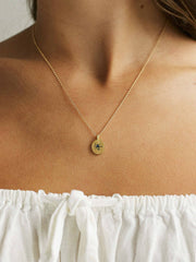 Octopus & compass gold hand-painted enamel necklace