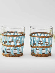 Light blue plait water glass set of 2