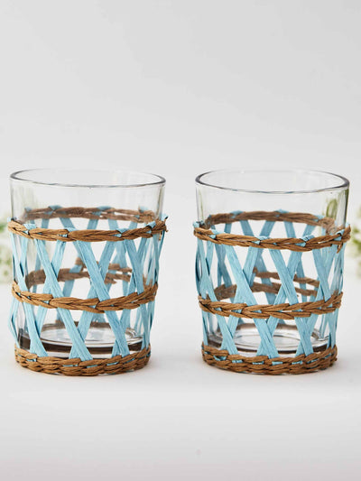 Maison Margaux Light blue plaited-wicker water glasses (set of 2) at Collagerie