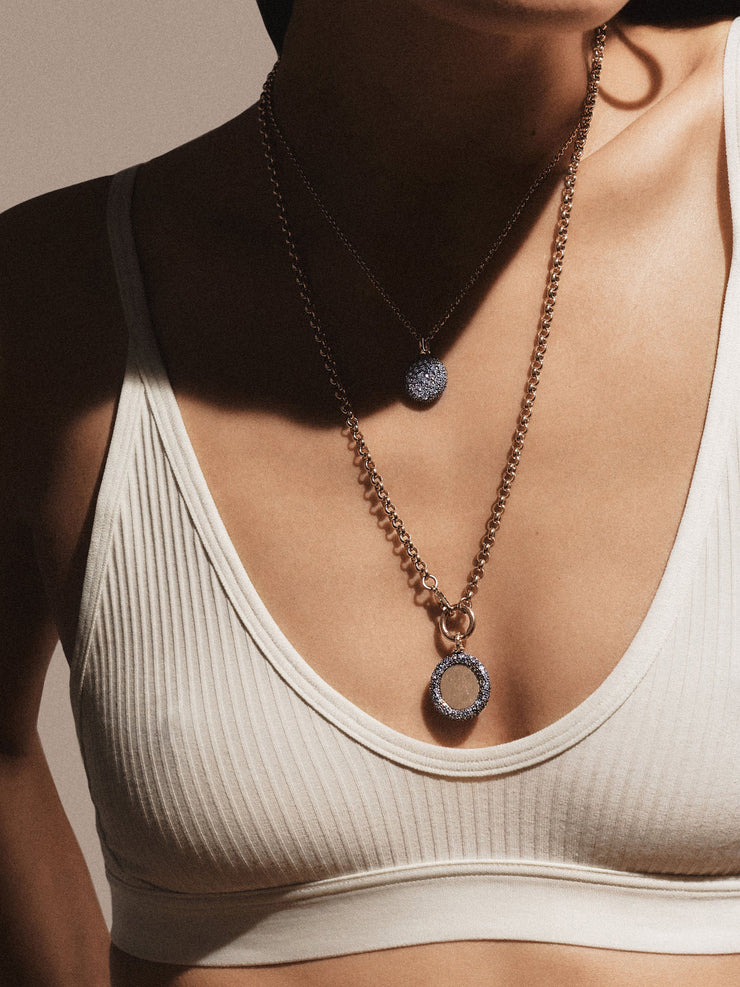 Blue sapphire pavé pocket watch pendant