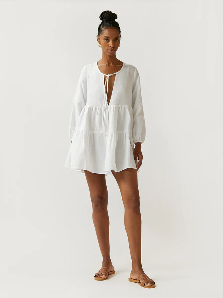Matilda white linen swing dress