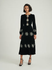 Camille B embellished pearl stars velvet dress in black Clothing SALONI - Collagerie
