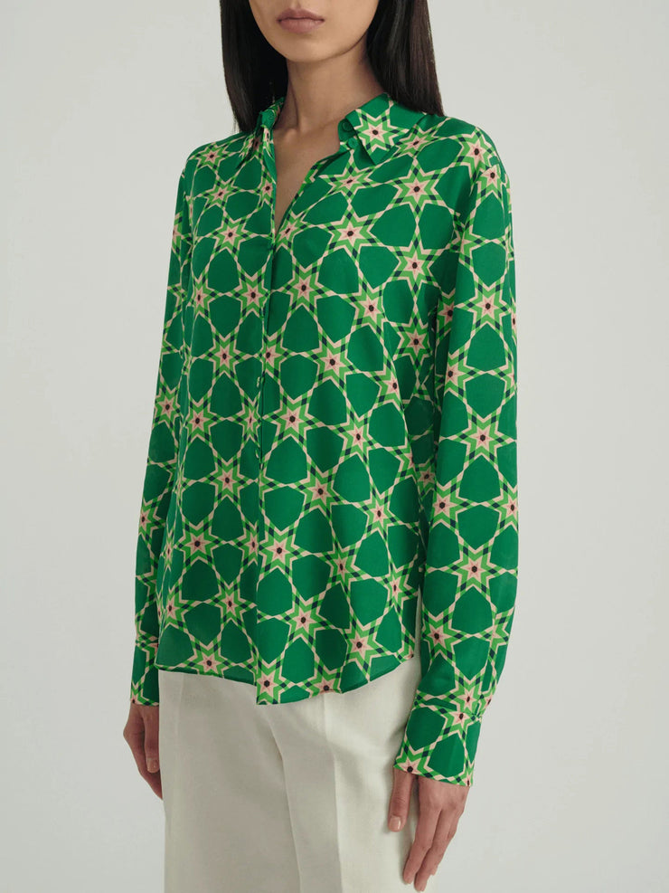 Jeri nebula print silk shirt