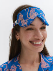 Cotton luxe eye mask in blue and pink Chango print