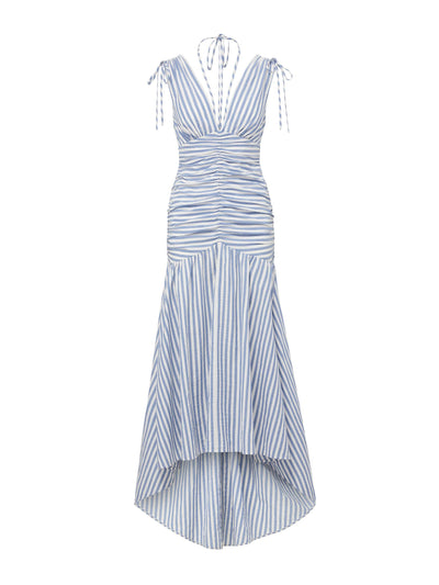 Veronica Beard Blue and white striped v-neck dress at Collagerie