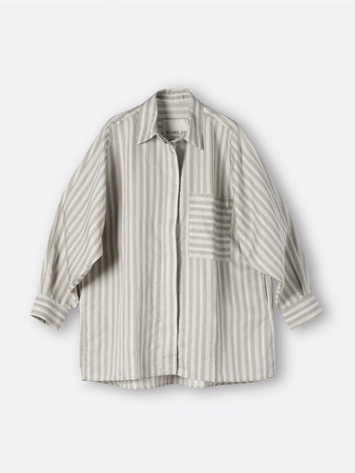 Riand 28 Stevie oversized shirt in sage and off-white stripe at Collagerie