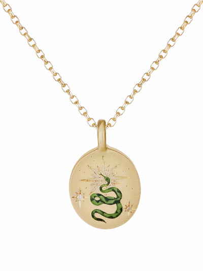 Cece Jewellery Snake & star gold hand-painted enamel necklace at Collagerie