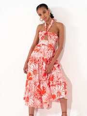 Marley cotton midi dress in Calypso red floral print