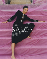 Camille B embellished pearl stars velvet dress in black Clothing SALONI - Collagerie