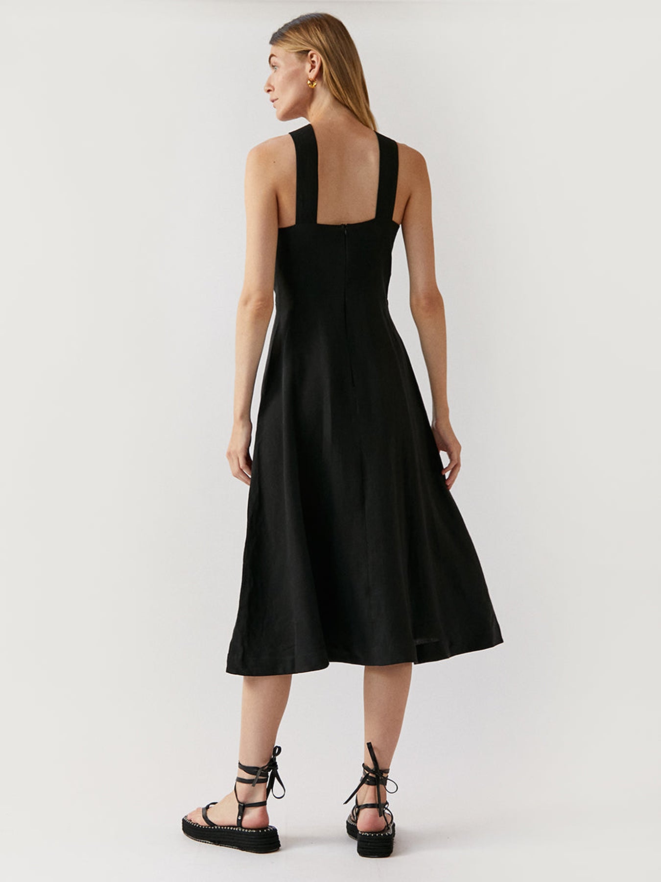 Rebeca black linen midi halter dress – Collagerie