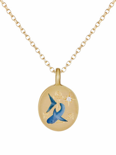 Cece Jewellery Shark & anchor gold hand-painted enamel necklace at Collagerie