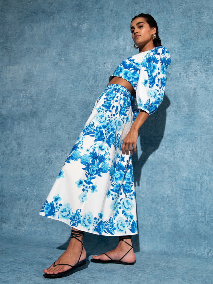 Tati cotton midi dress in Antheia blue floral print