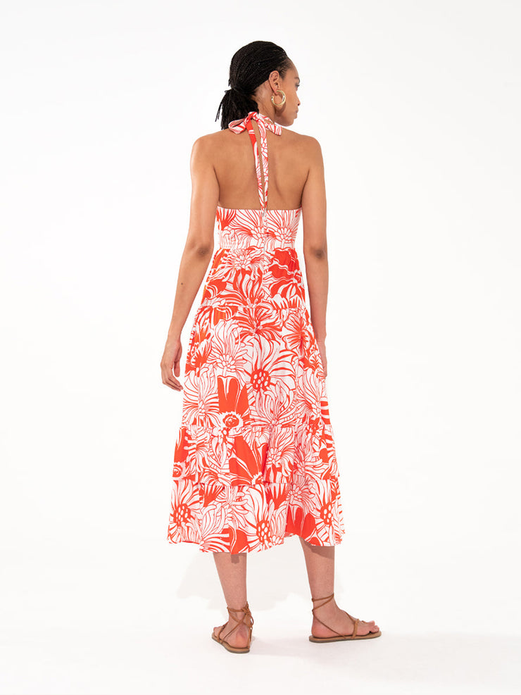 Marley cotton midi dress in Calypso red floral print