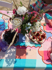 Multi-checked round placemats, set of 4